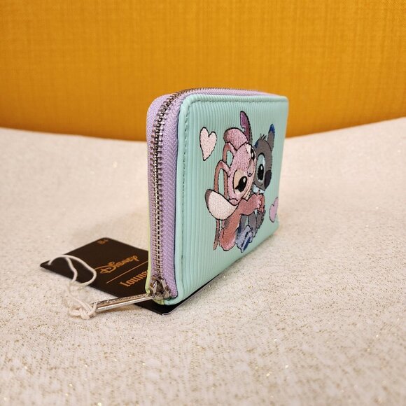 Loungefly Disney Lilo and Stitch Angel Corduroy Pastel Color Block Zip Wallet - Picture 4 of 13